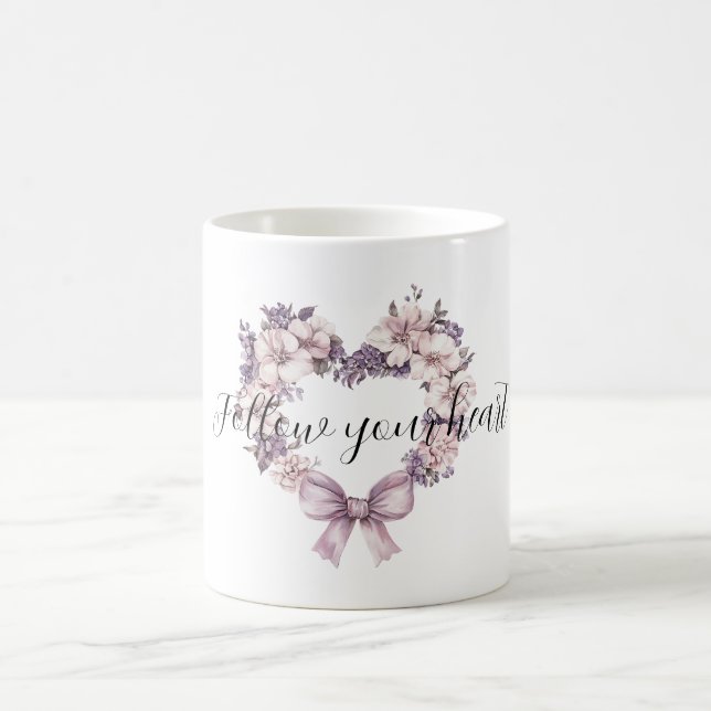 Purple Lavender Pink Floral Heart Wreath Kaffemugg (Center)