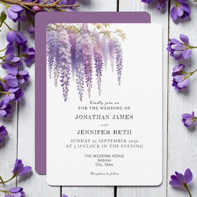 Purple Lavender Wisteria Floral Wedding Invitation Inbjudningar (Skapare uppladdad)