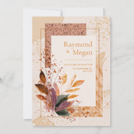 Purple Leaf Speckled Autumnal Gold Frame Wedding Inbjudningar