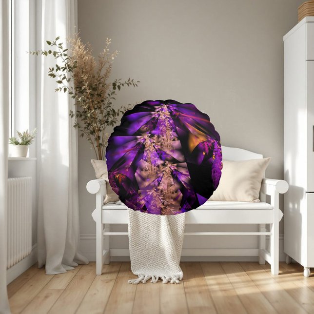Purple leaves - modern fractal  rund kudde (Skapare uppladdad)