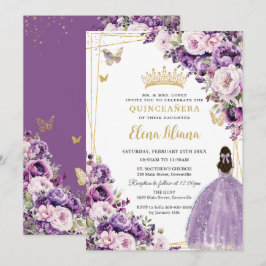 Purple Lilac Blush Floral Quinceanera 15 Sweet 16 Inbjudningar