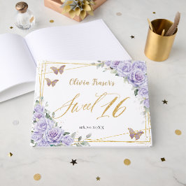 Purple Lilac Floral Butterflies Gold Sweet Sixteen Gästböcker