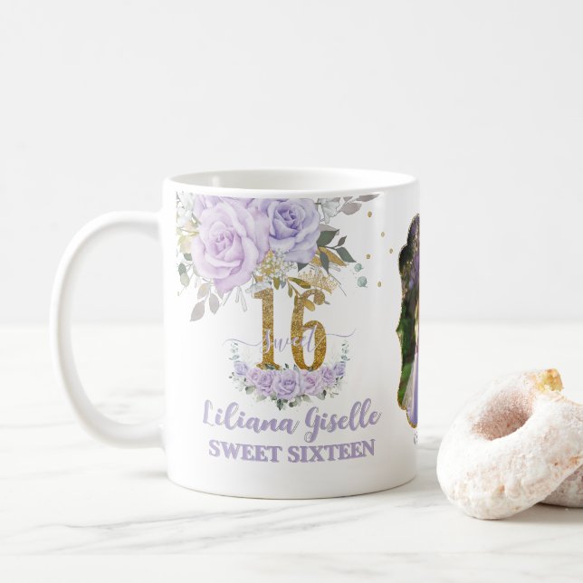 Purple Lilac Floral Memento Sweet Sixteen 16 Photo Kaffemugg (Med munk)