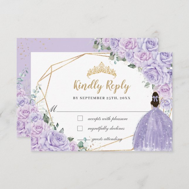 Purple Lilac Floral Princess Quinceanera 16 Reply OSA Kort (Fram/baksida)