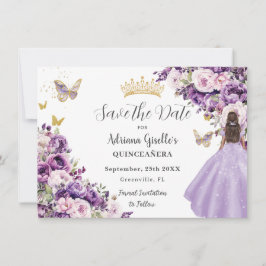 Purple Lilac Floral Quinceanera Save The Date Spara Datumet