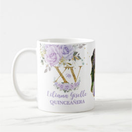 Purple Lilac Floral XV QUINCEAÑERA Quince 15 Photo Kaffemugg