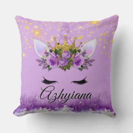 Purple|Lilac & guld- kronaUnicorn för glitter Kudde