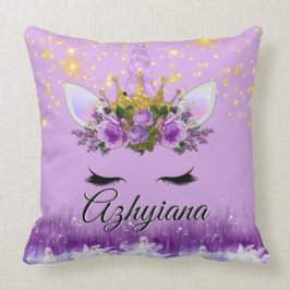 Purple|Lilac & guld- kronaUnicorn för glitter Kudde