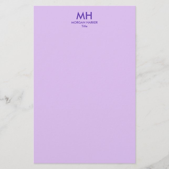 Purple Lilac Minimal Clean Initials Brevpapper (Framsida)