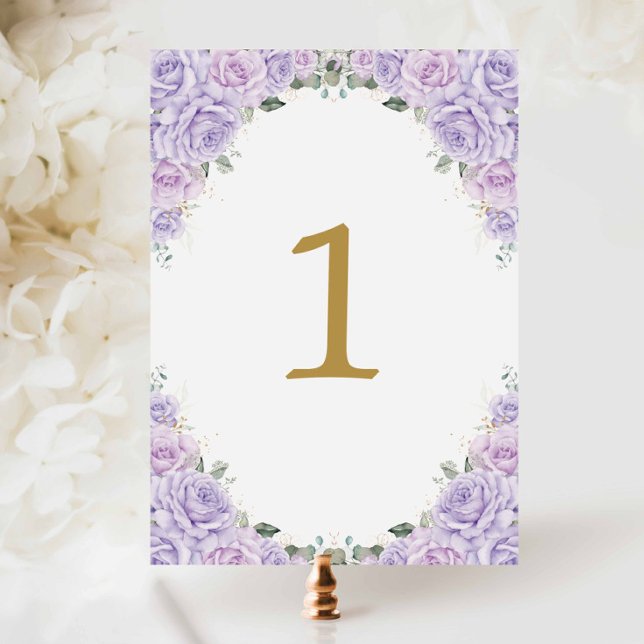 Purple Lilac Rose Floral Birthday Sweet 16 Wedding Bordsnummer (Skapare uppladdad)