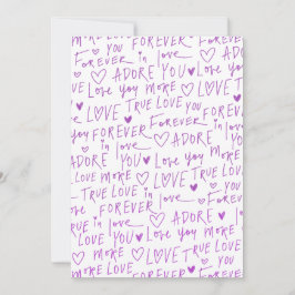 Purple Love Doodle Hearts Handwritten Pattern  Julkort