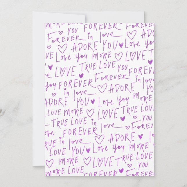 Purple Love Doodle Hearts Handwritten Pattern  Julkort (Framsida)