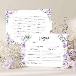 Purple Lylac Floral Bridal Shower Recipe Card Tilläggskort