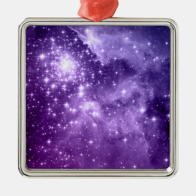 Purple Magic Stars Celestial Space Photo Julgransprydnad Metall (Framsidan)