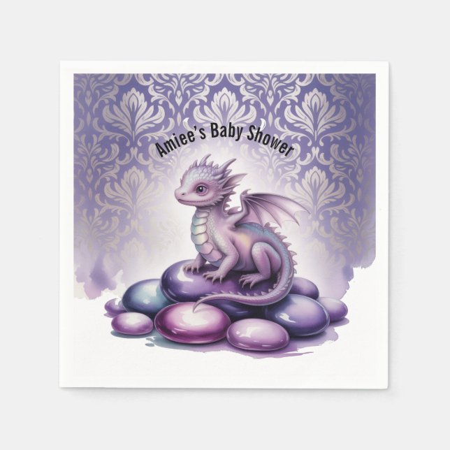 Purple Magical Dragon Baby Shower Pappersservett (Framsidan)