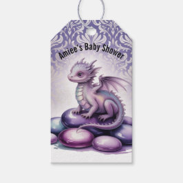 Purple Magical Dragon Baby Shower Thank You Presentetikett