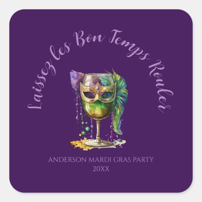 Purple Mardi Gras Mask  Fyrkantigt Klistermärke (Framsida)