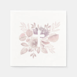 Purple Mauve Watercolor Floral Cross  Pappersservett