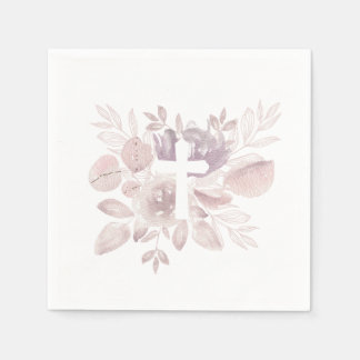 Purple Mauve Watercolor Floral Cross Pappersservett