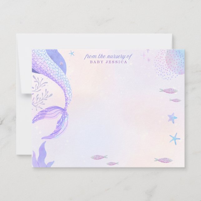 Purple Mermaid Nursery Note Card Inbjudningar (Framsida)