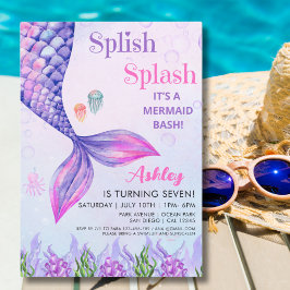 Purple Mermaid Tail, Girl's Birthday Party Inbjudningar