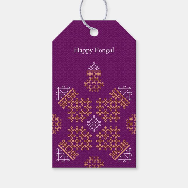 Purple Minimal Tamil Kolam Pongal Presentetikett (Framsidan)