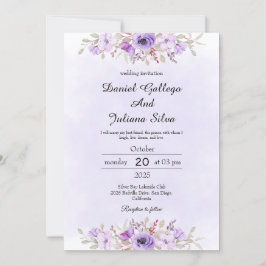 Purple Minimalist Floral Wedding Invitations Inbjudningar