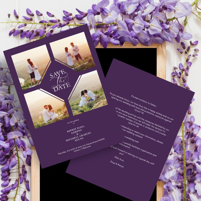 Purple Minimalist Wedding Fancy 4 Photos Collage (Skapare uppladdad)