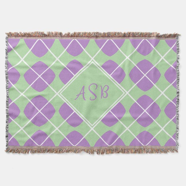 Purple Mint Green Mod Argyle Script Monogram Filt (Framsidan)