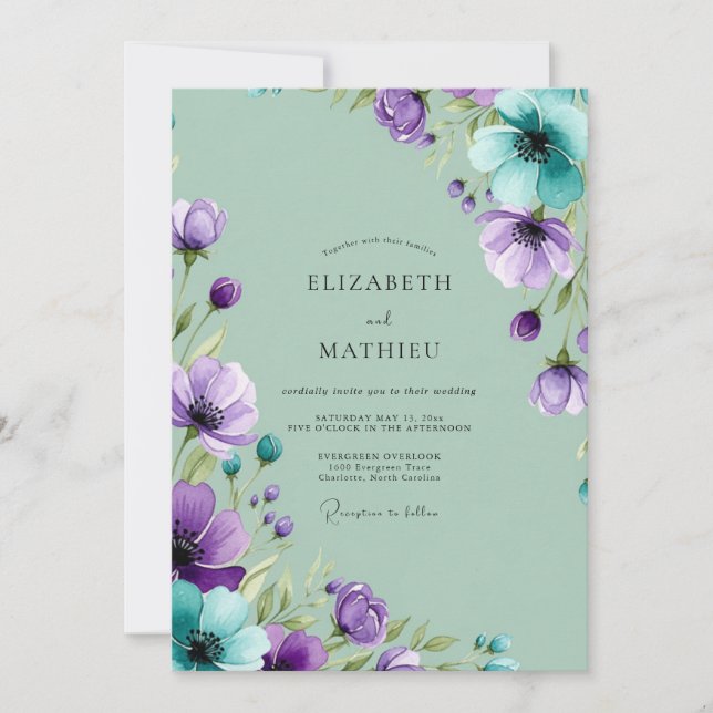 Purple Mint Painterly Spring Wedding Inbjudningar (Framsida)