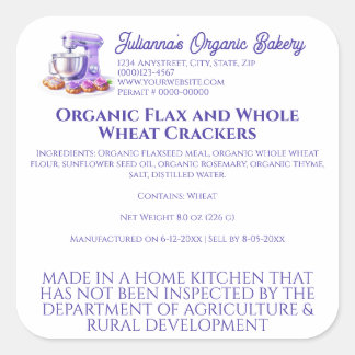 Purple Mixer Bread Bakery Pastry Chef Food Product Fyrkantigt Klistermärke