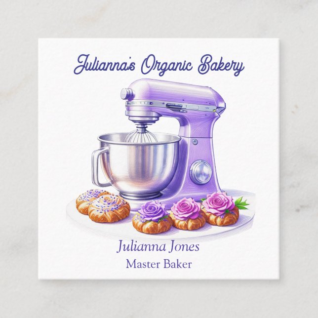Purple Mixer Bread Bakery Pastry Chef  Fyrkantigt Visitkort (Framsida)