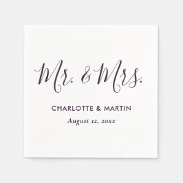 Purple Modern Script Mr. and Mrs. Wedding Pappersservett