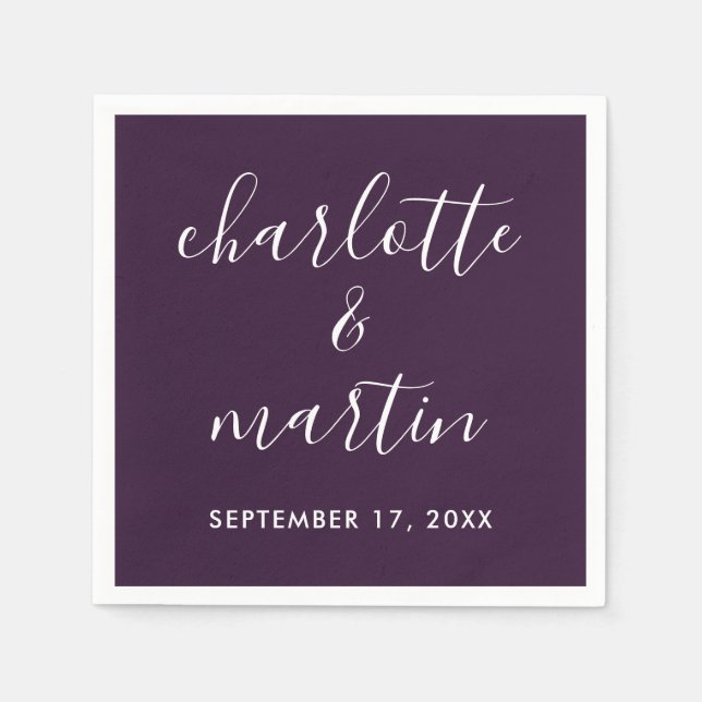 Purple Modern Script Wedding Pappersservett (Framsidan)