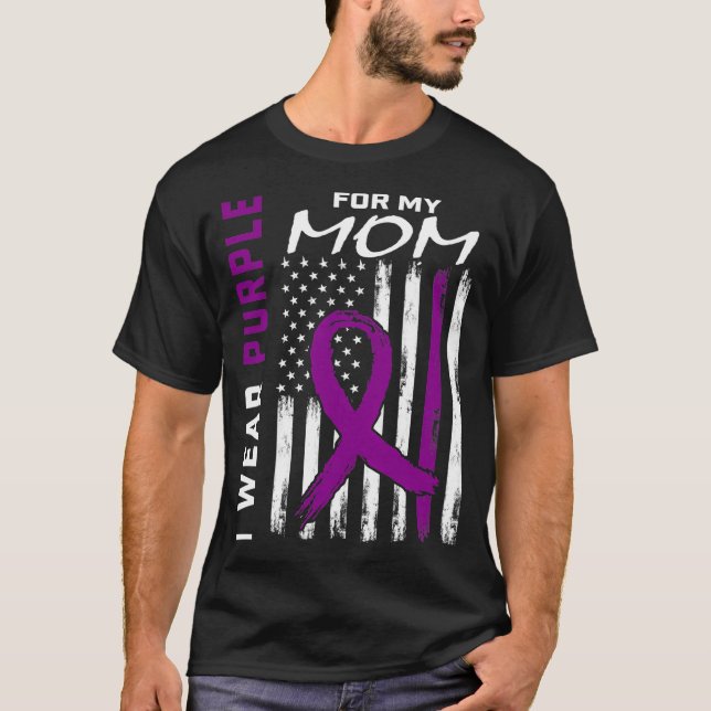 Purple Mom Pancreatic Cancer Awareness Flag Print  T Shirt (Framsida)
