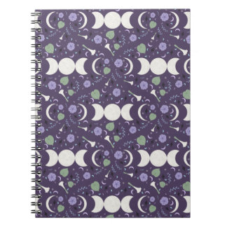 Purple Moon Phase Floral Pattern Spiral Notebook Anteckningsbok