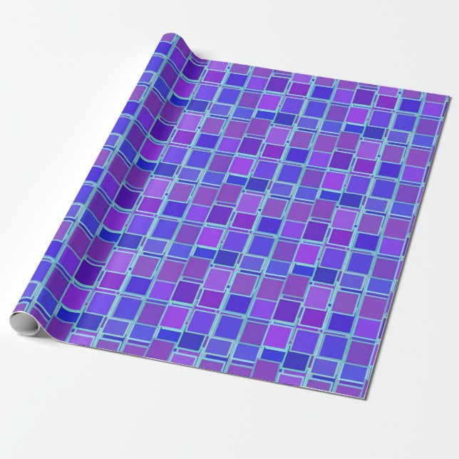 Purple Mosaic Squares Tile Pattern Presentpapper (Utrullad)