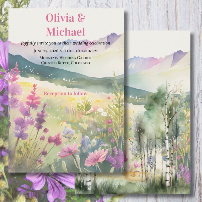 Purple Mountain Wildflowers Wedding Invitation Inbjudningar (Skapare uppladdad)