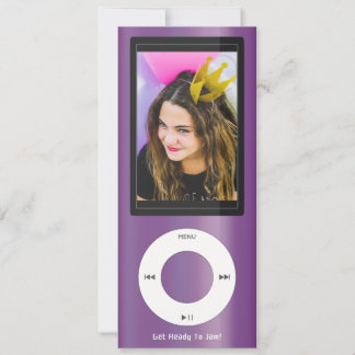 Purple MP3 Music Player Birthday Inbjudningar