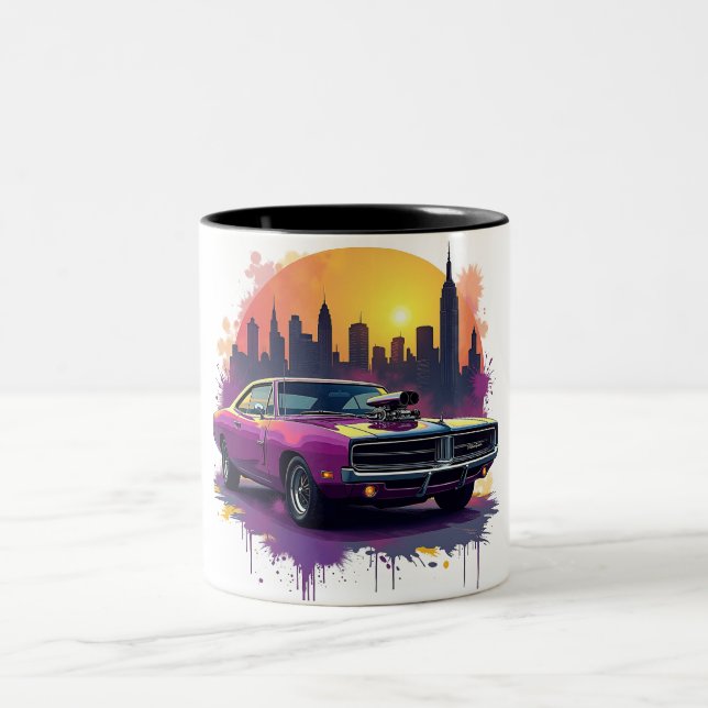 Purple Muscle Car Mug Två-Tonad Mugg (Center)