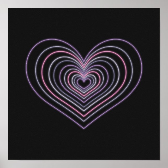Purple Neon Heart Wall Art Poster (Framsidan)