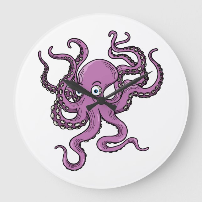Purple Octopus Stor Klocka (Framsida)
