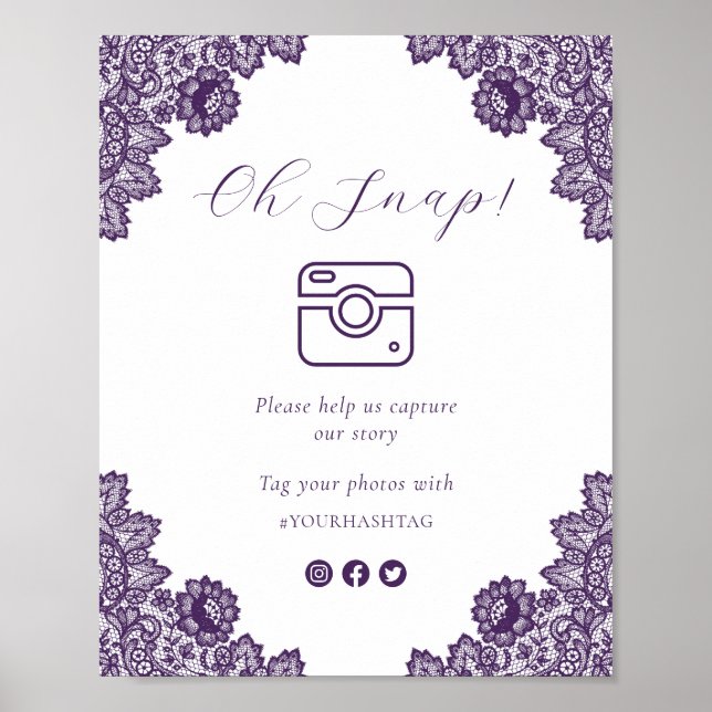 Purple Oh Snap Social Media Wedding Sign Poster (Framsidan)