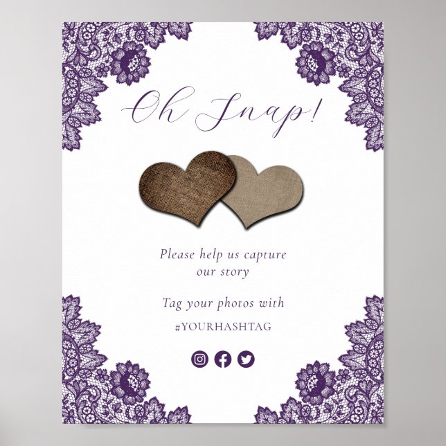 Purple Oh Snap Social Media Wedding Sign Poster (Framsidan)