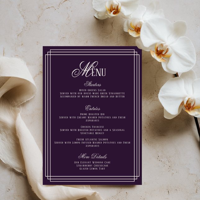 Purple Old Money Wedding Menu Card Inbjudningar (Skapare uppladdad)