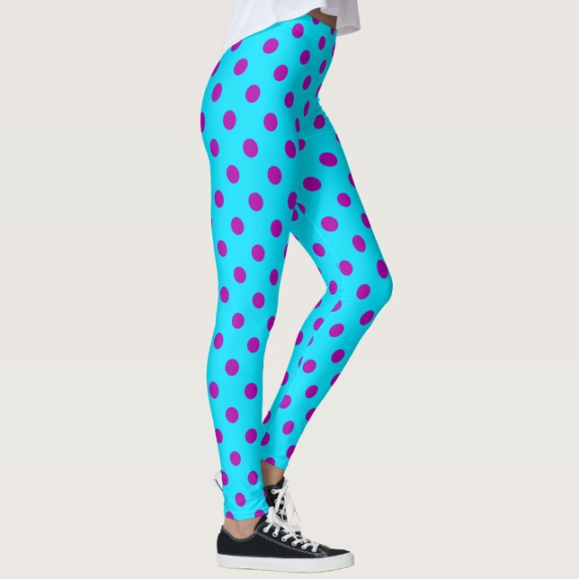 Purple On Blue Polka Dots Pattern Design Leggings (Skapare uppladdad)