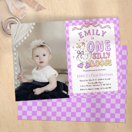 Purple One Silly Goose - Girl First Birthday Photo Inbjudningar