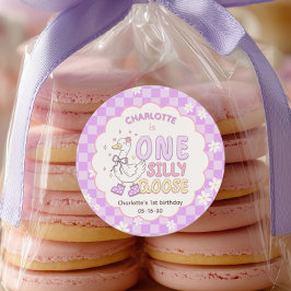 Purple One Silly Goose - Girl's first birthday Runt Klistermärke