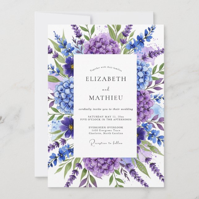 Purple Opulent Botanical Wedding Inbjudningar (Framsida)