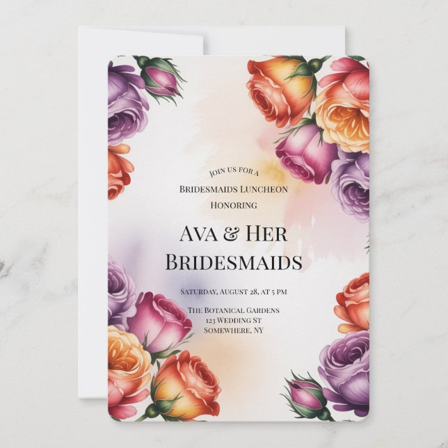 Purple Orange and Red Roses Bridesmaids Luncheon Inbjudningar (Framsida)